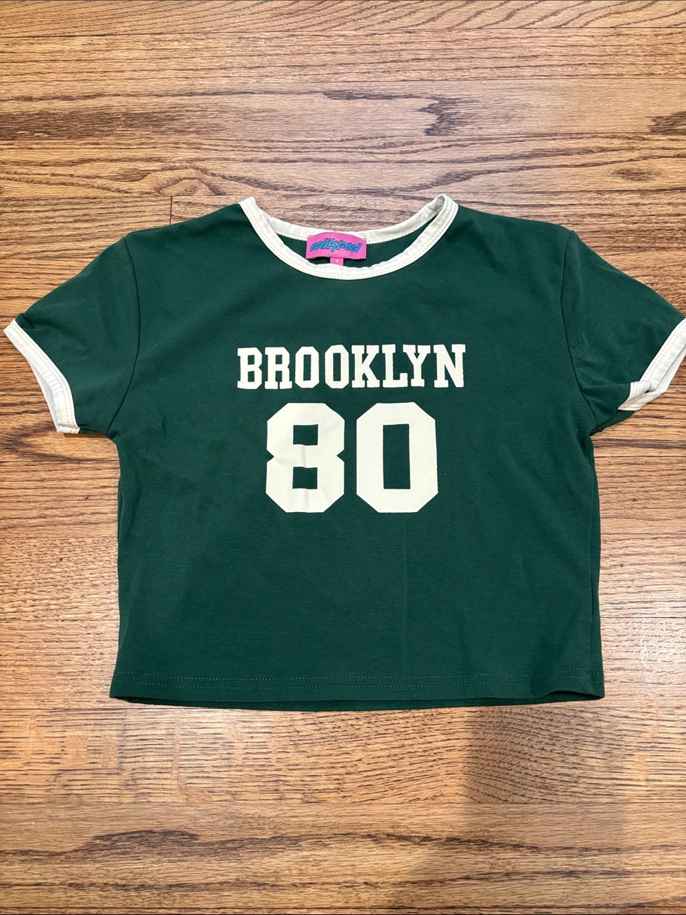 Edikted Green Brooklyn 80 Ringer Crop Tee
